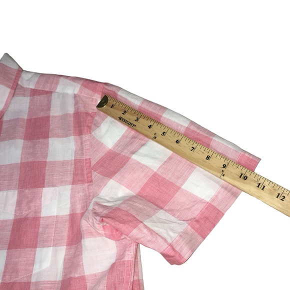 Men’s CHAPS Linen Cotton Blend Pink White Plaid Button Down Shirt Large - Picture 5 of 9